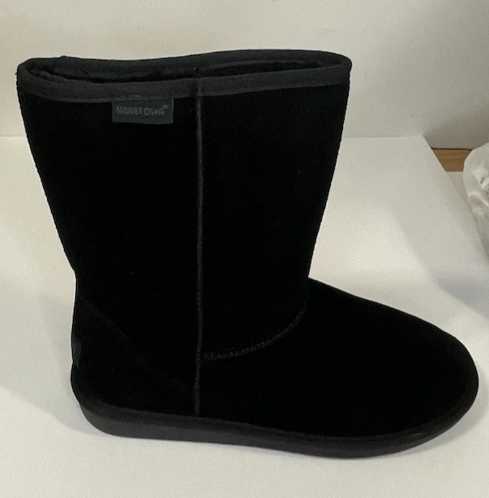 Women's Minnetonka Callahan Black Suede Faux Fur Lined Mid-Calf Winter Boots 9M